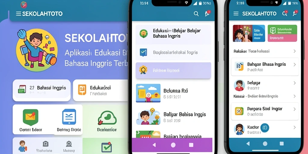 Tampilan antarmuka aplikasi SEKOLAHTOTO untuk belajar bahasa Inggris.